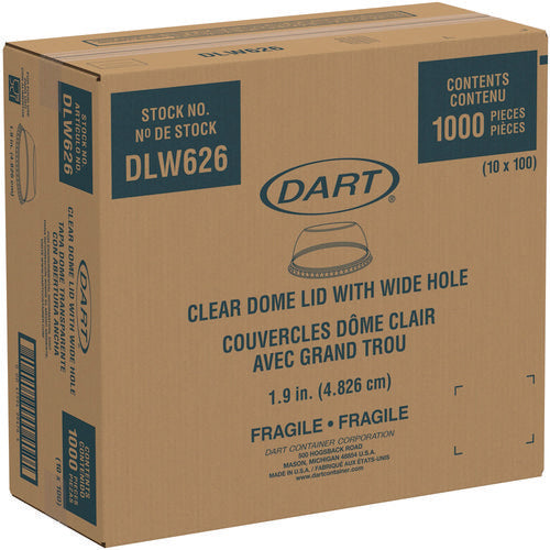 Dart DLW626 clear dome lids with 1.9-inch hole, full master case of 1,000 lids