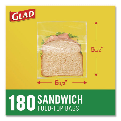 Glad Top Fold Sandwich Bags – 180 Bags/Box, 12 Boxes/Case (Bulk Wholesale)