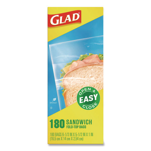 Glad Top Fold Sandwich Bags – 180 Bags/Box, 12 Boxes/Case (Bulk Wholesale)