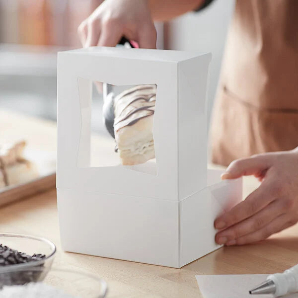 Baker's Mark 6" x 6" x 3" White Auto-Popup Window Bakery Box - 200/Case