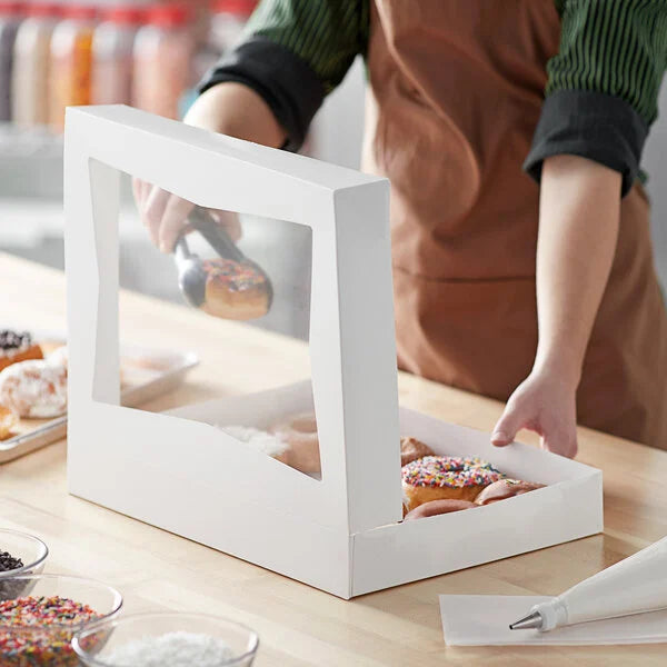 Baker's Mark 16" x 12" x 2 1/4" White Auto-Popup Window Donut / Bakery Box - 100/Case