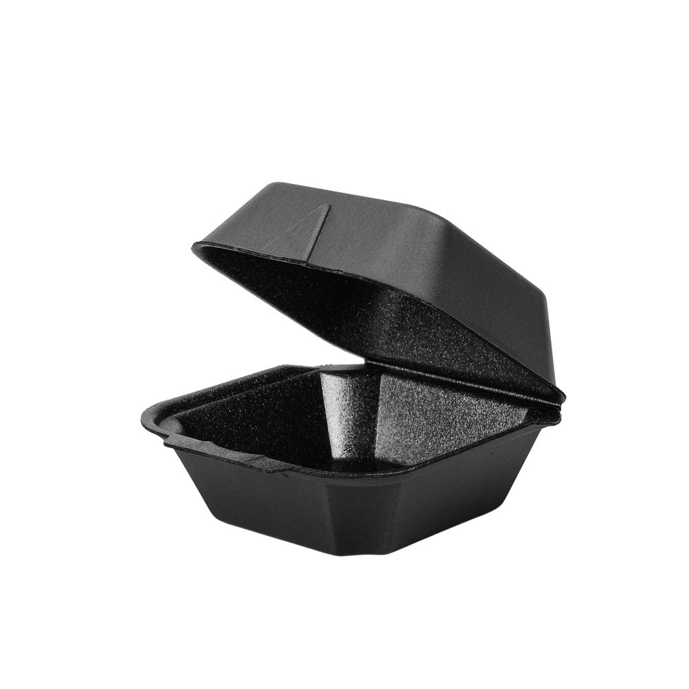 EcoPax 6" x 6" x 3" Black Foam Hinged Sandwich Container 500/Case