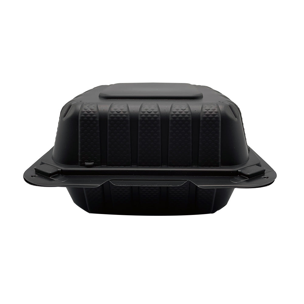 6x6x3 Black Mineral Filled Food Containers, Hinged-Lid, 250/Case