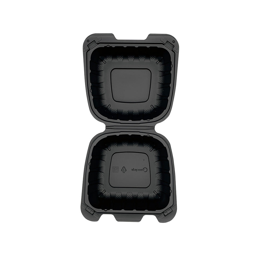 6x6x3 Black Mineral Filled Food Containers, Hinged-Lid, 250/Case