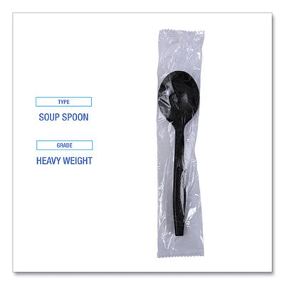 Karat U3533B black individually wrapped heavy weight polypropylene teaspoons 1000 case front view