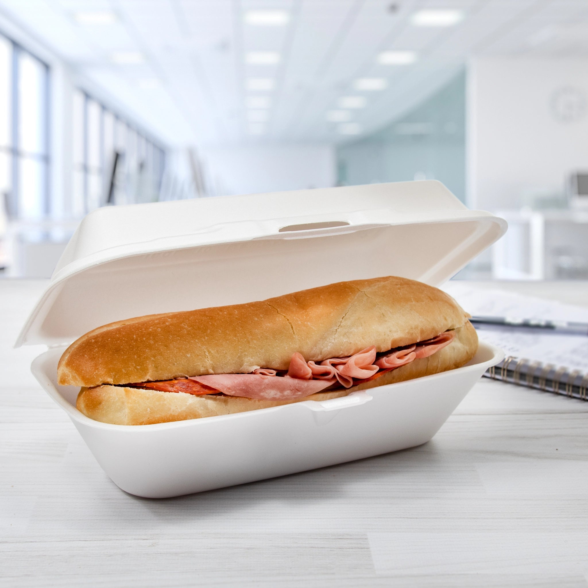 Dart 9 x 5 White Foam Hoagie Container with Removable Lid 500/Case