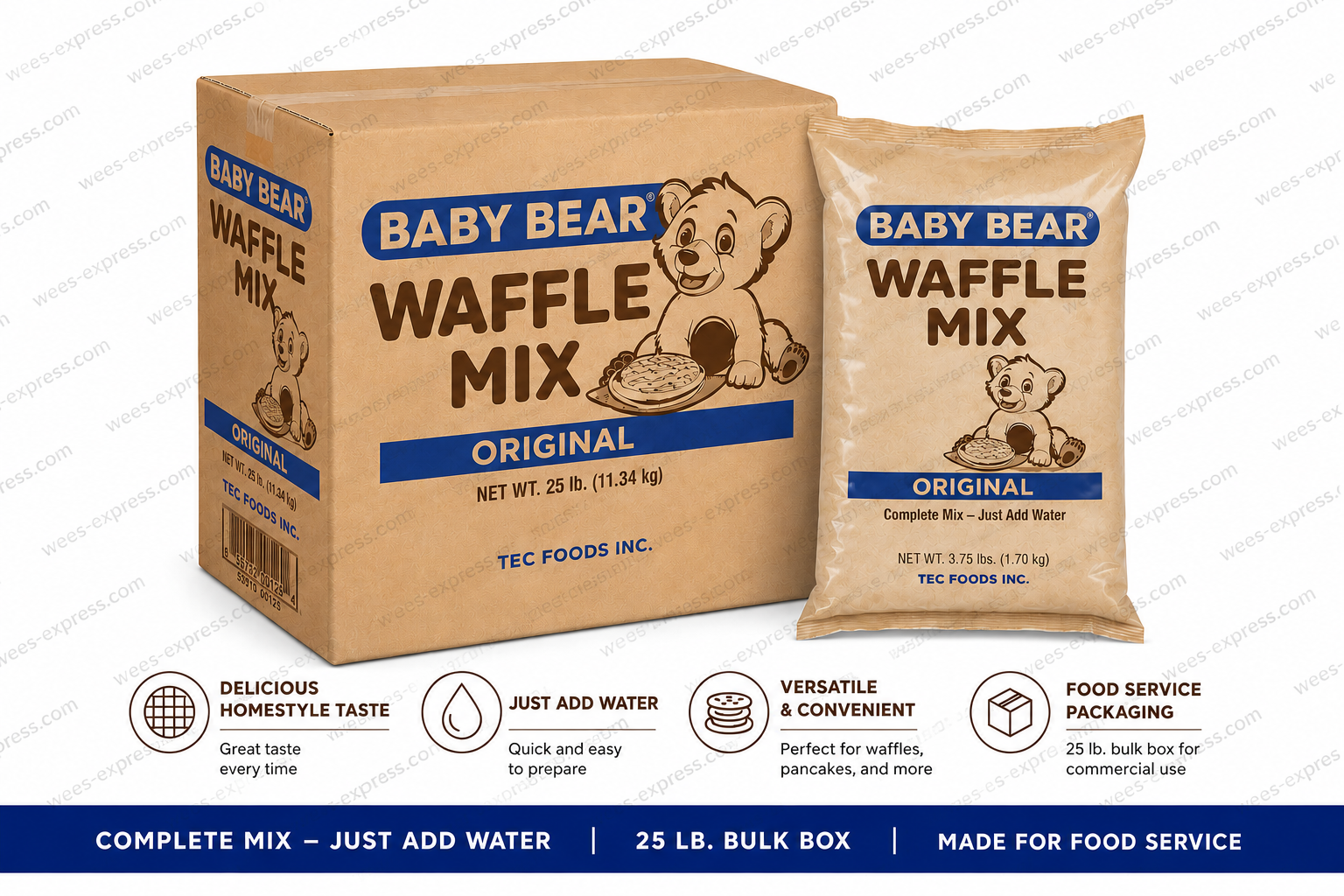 Baby Bear Original complete waffle mix by TEC Foods for foodservice, just add water