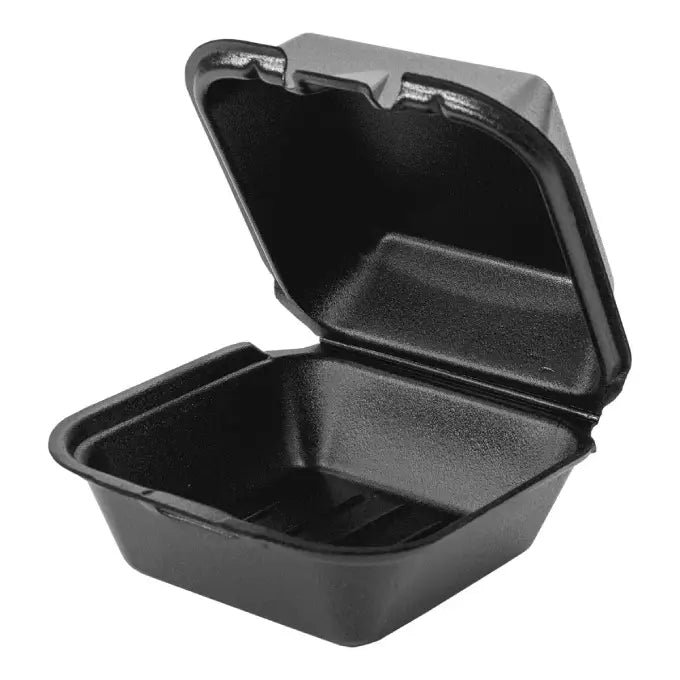 EcoPax 6" x 6" x 3" Black Foam Hinged Sandwich Container 500/Case