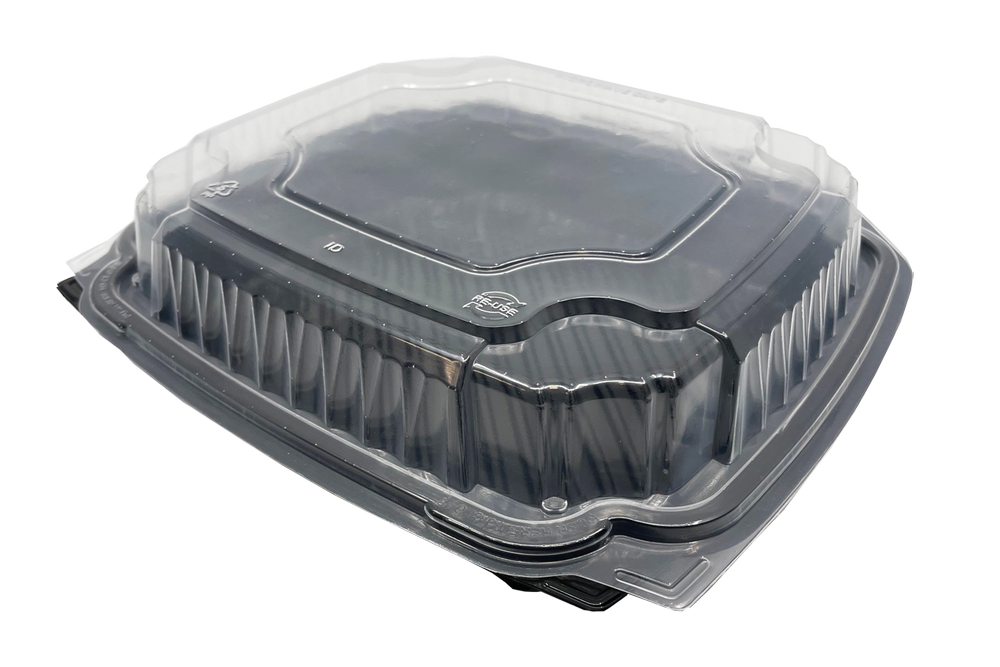 EcoView Black Hinged Takeout Container 1 Compartment 10.5" x 9.5" x 2.8" 150/Case
