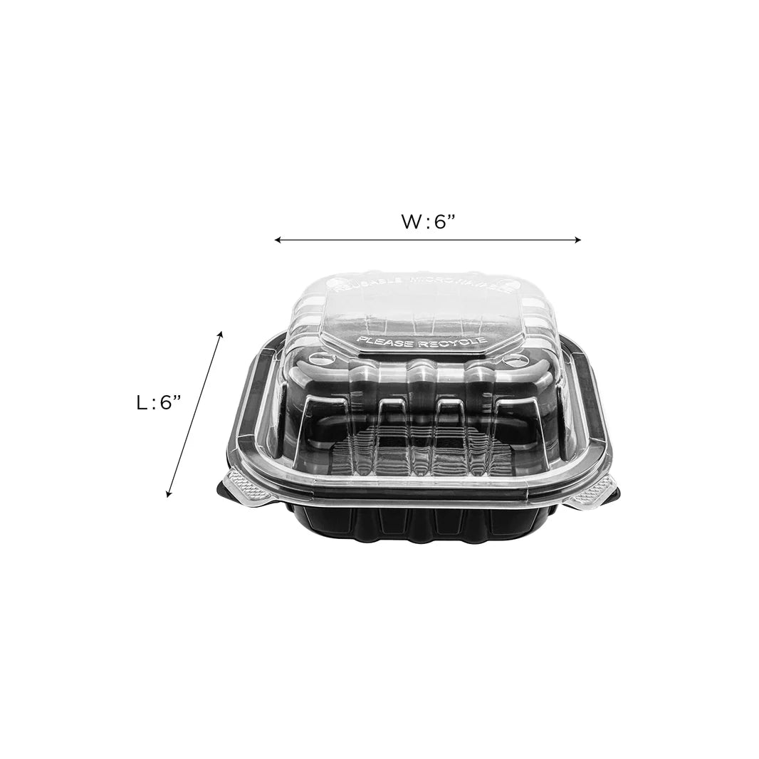 KARAT 6x6x3 Black Base Clear Top PP Containers 300/Case