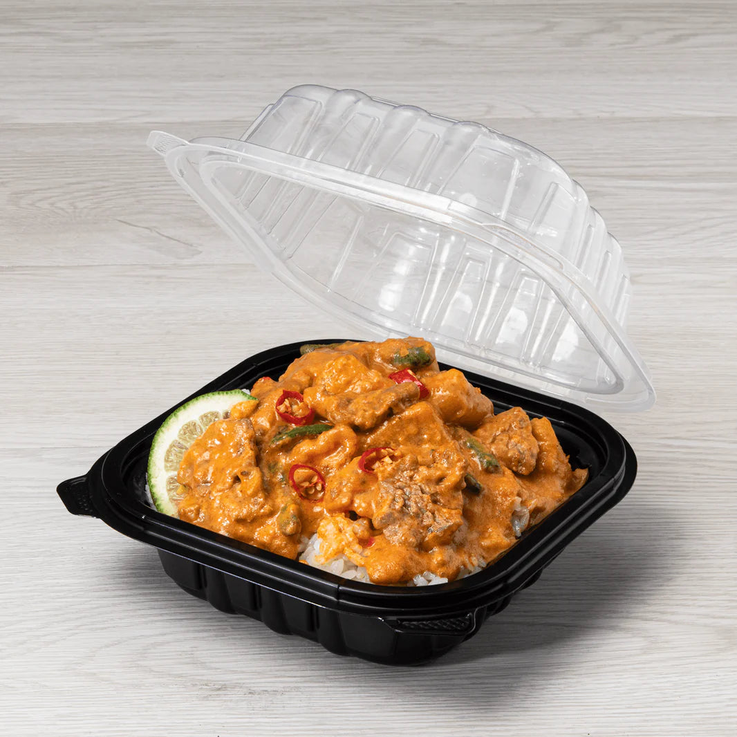 KARAT 6x6x3 Black Base Clear Top PP Containers 300/Case