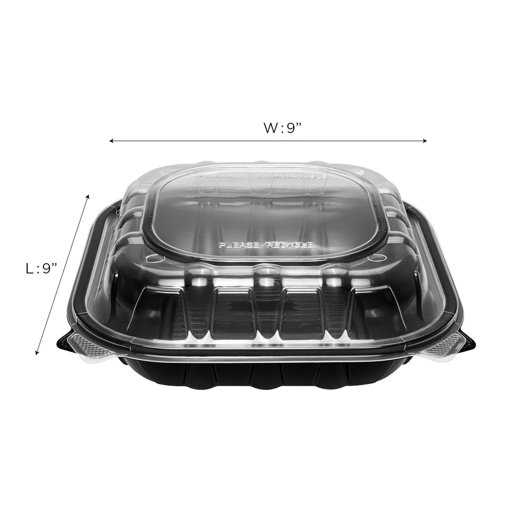 KARAT 9x9x3 Black Base Clear Top PP Containers 150/Case