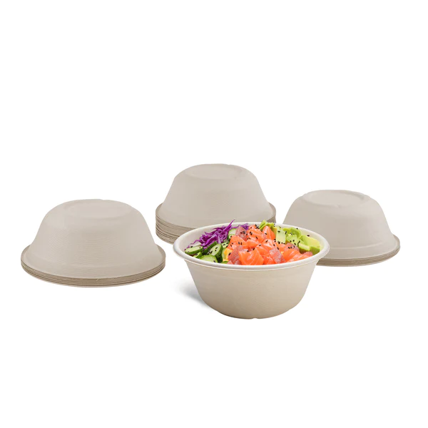 48oz PFAS Free Bagasse Round Bowl, Natural - 400 pcs