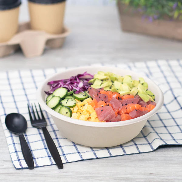 48oz PFAS Free Bagasse Round Bowl, Natural - 400 pcs