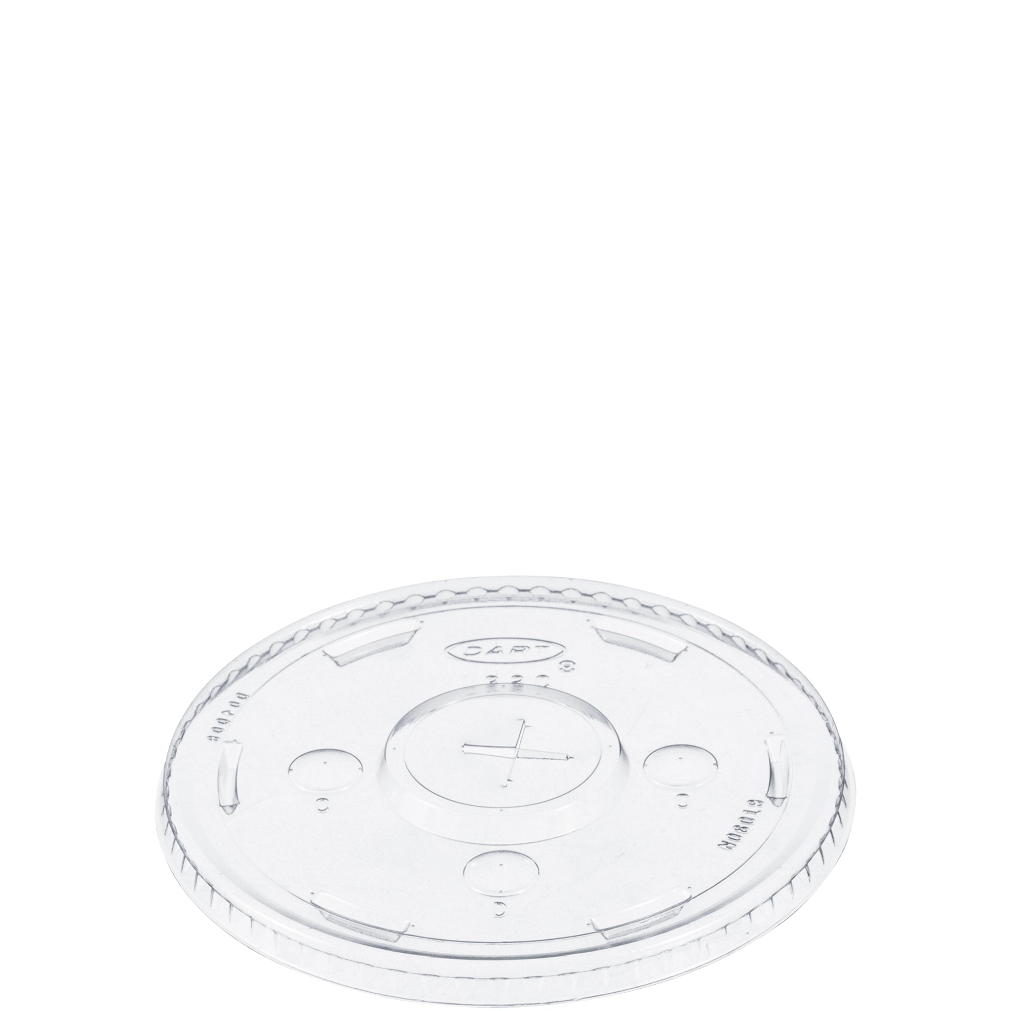 DART L32CR clear flat lid for DART 32AC plastic cups on white background