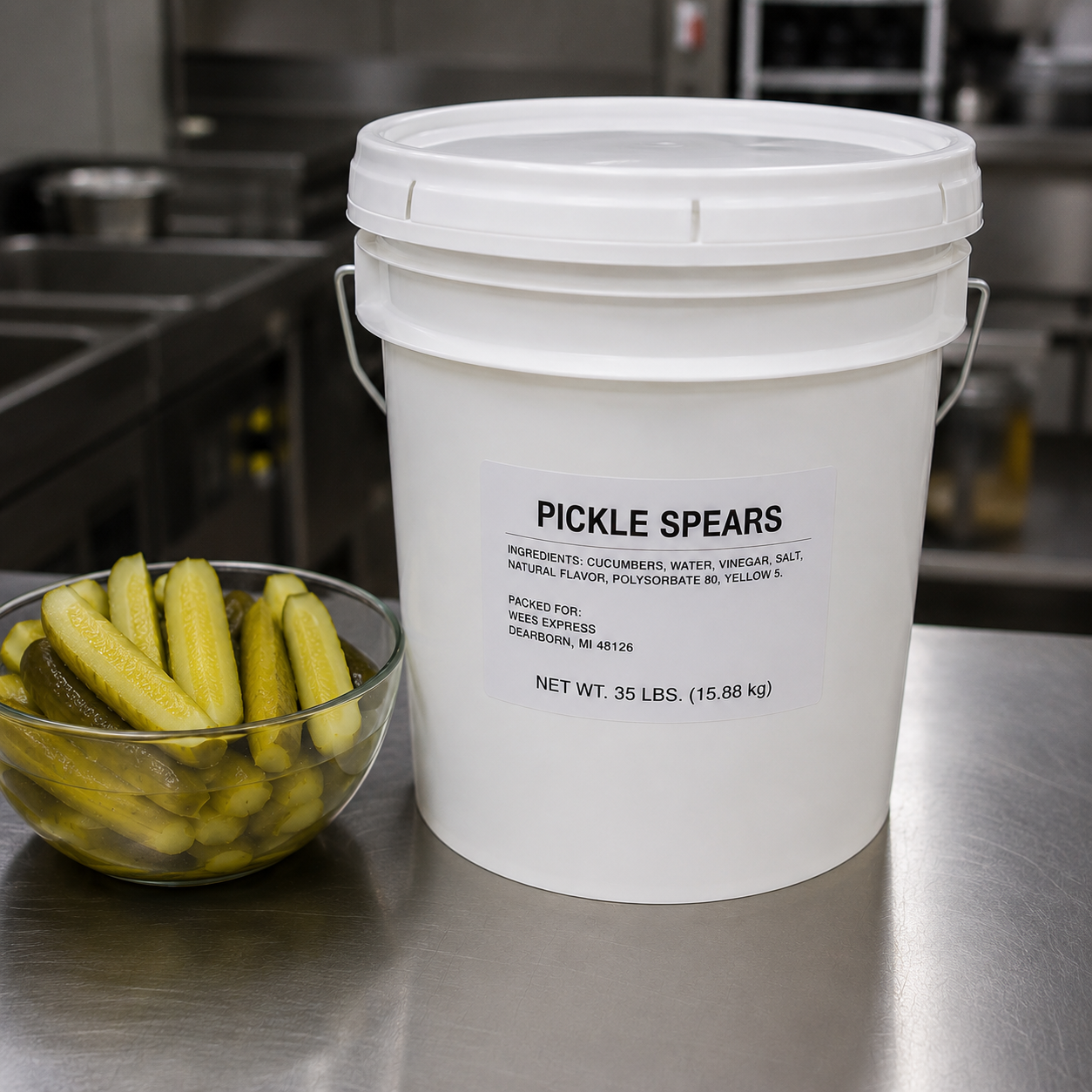 5 gallon pickle spears bucket in standard white foodservice pail
