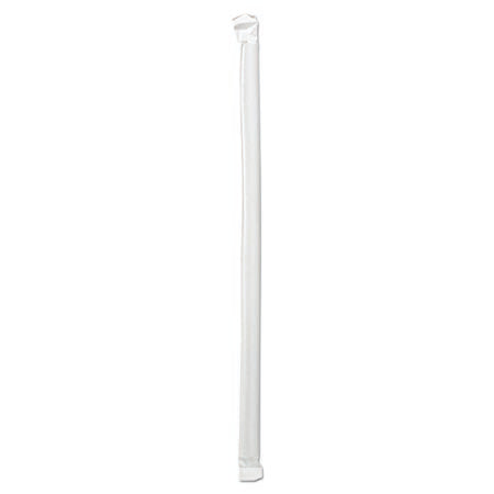 Boardwalk BWKJSTW1025CLR 10.25-inch clear giant straw in its individual wrapper