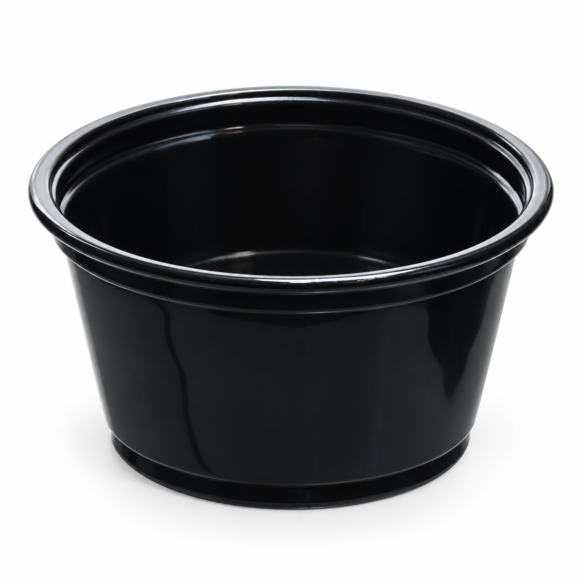 Dart 200PCBLK black 2 oz PP portion cup showing open interior; AI-assisted product view