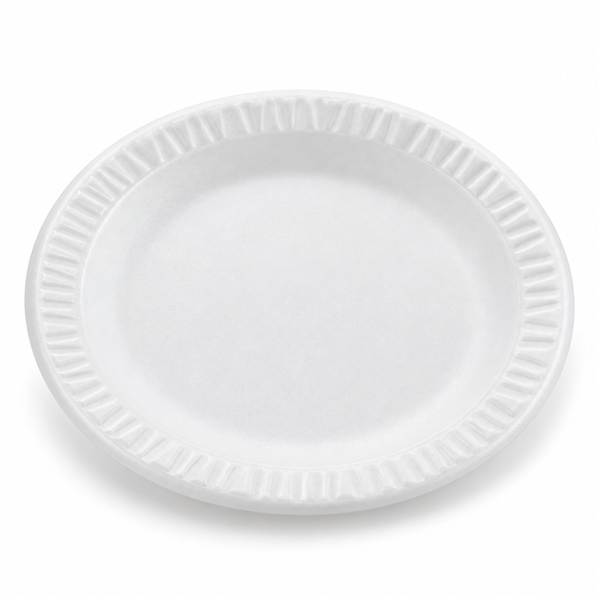 Dart 9PWCR 9 inch white non-laminated XPS foam plate showing its fluted rim