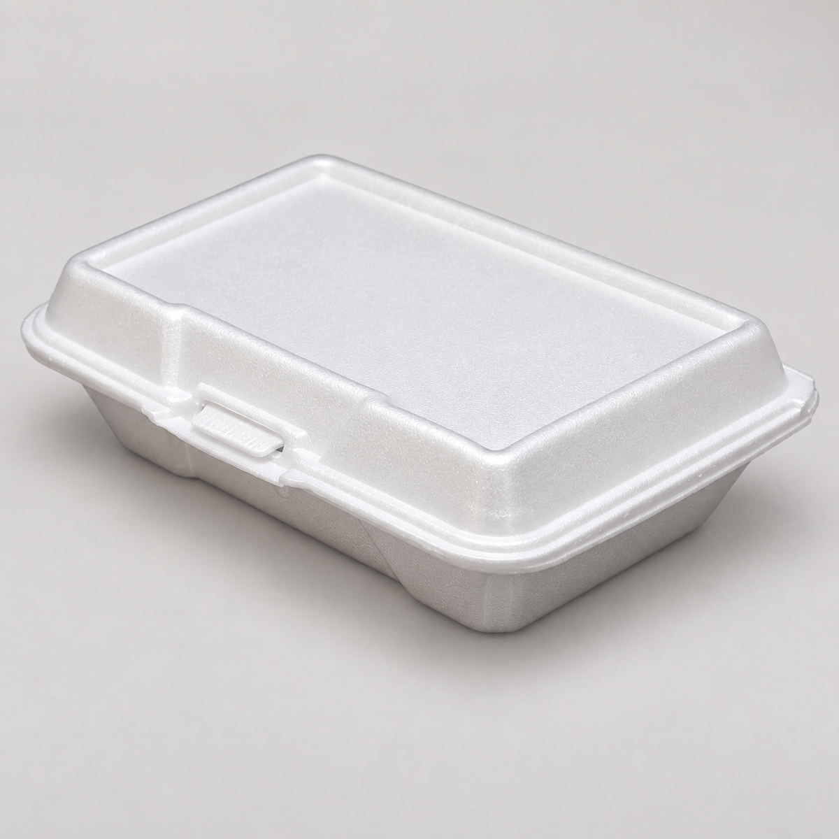 Reference-based illustration of EcoPax 206-Ceres closed white foam hinged container on a white background
