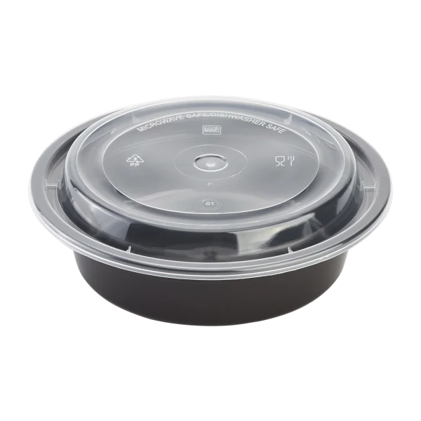 Karat 16 oz PP Plastic Microwavable Round Food Containers & Lids - Black - 150 ct