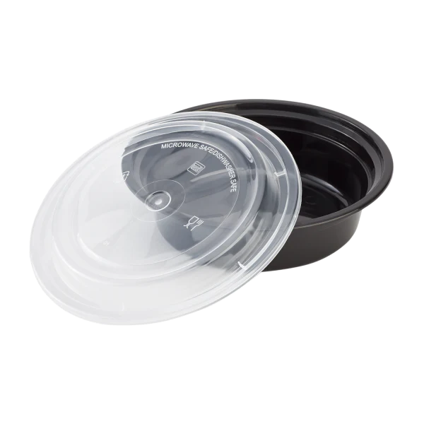 Karat 16 oz PP Plastic Microwavable Round Food Containers & Lids - Black - 150 ct