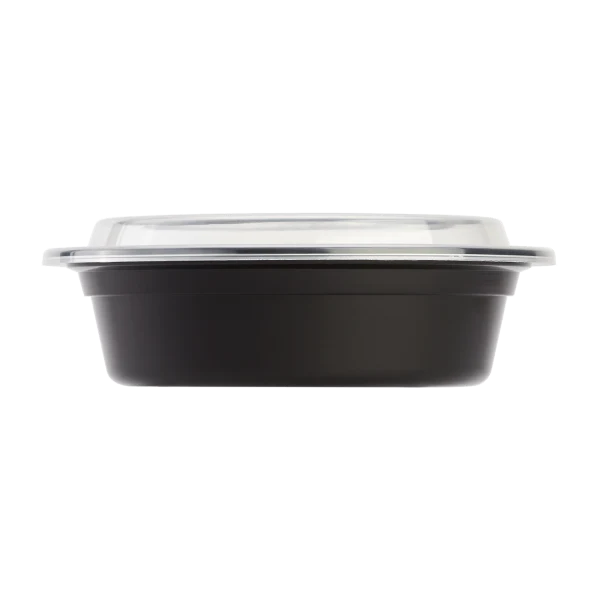Karat 16 oz PP Plastic Microwavable Round Food Containers & Lids - Black - 150 ct