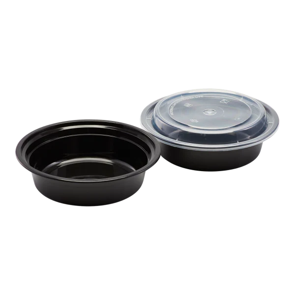Karat 16 oz PP Plastic Microwavable Round Food Containers & Lids - Black - 150 ct