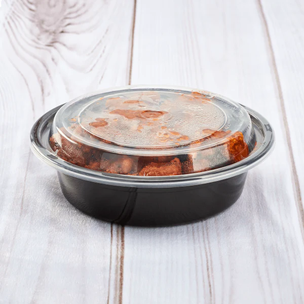 Karat 16 oz PP Plastic Microwavable Round Food Containers & Lids - Black - 150 ct