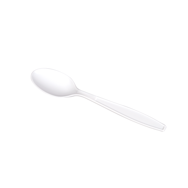 KARAT U2033W white polypropylene teaspoon showing the oval bowl and raised-edge handle