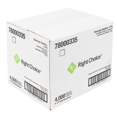 Right Choice 78000335 white 1-ply beverage napkins carton, 4,000 per case