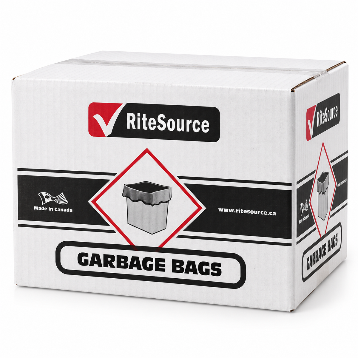 RiteSource RS4248XB 42 x 48 black X-Strong can liners, 100-count carton with red and black branding.