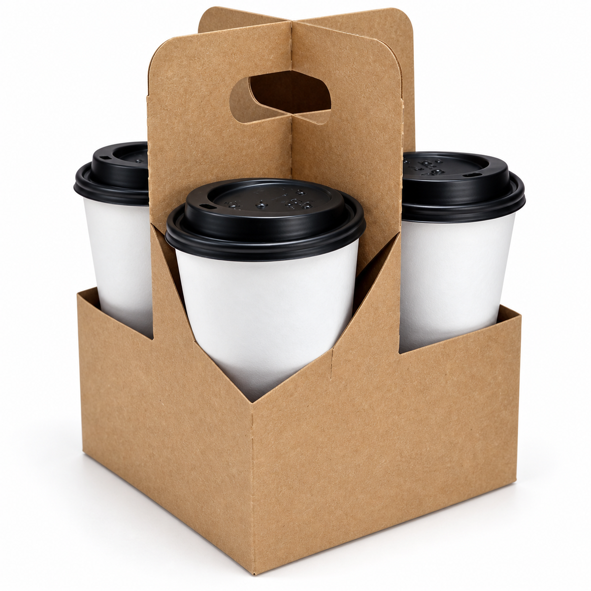 Sabert 29530 kraft four-cup drink carrier with hot beverage cups; cups and lids not included.