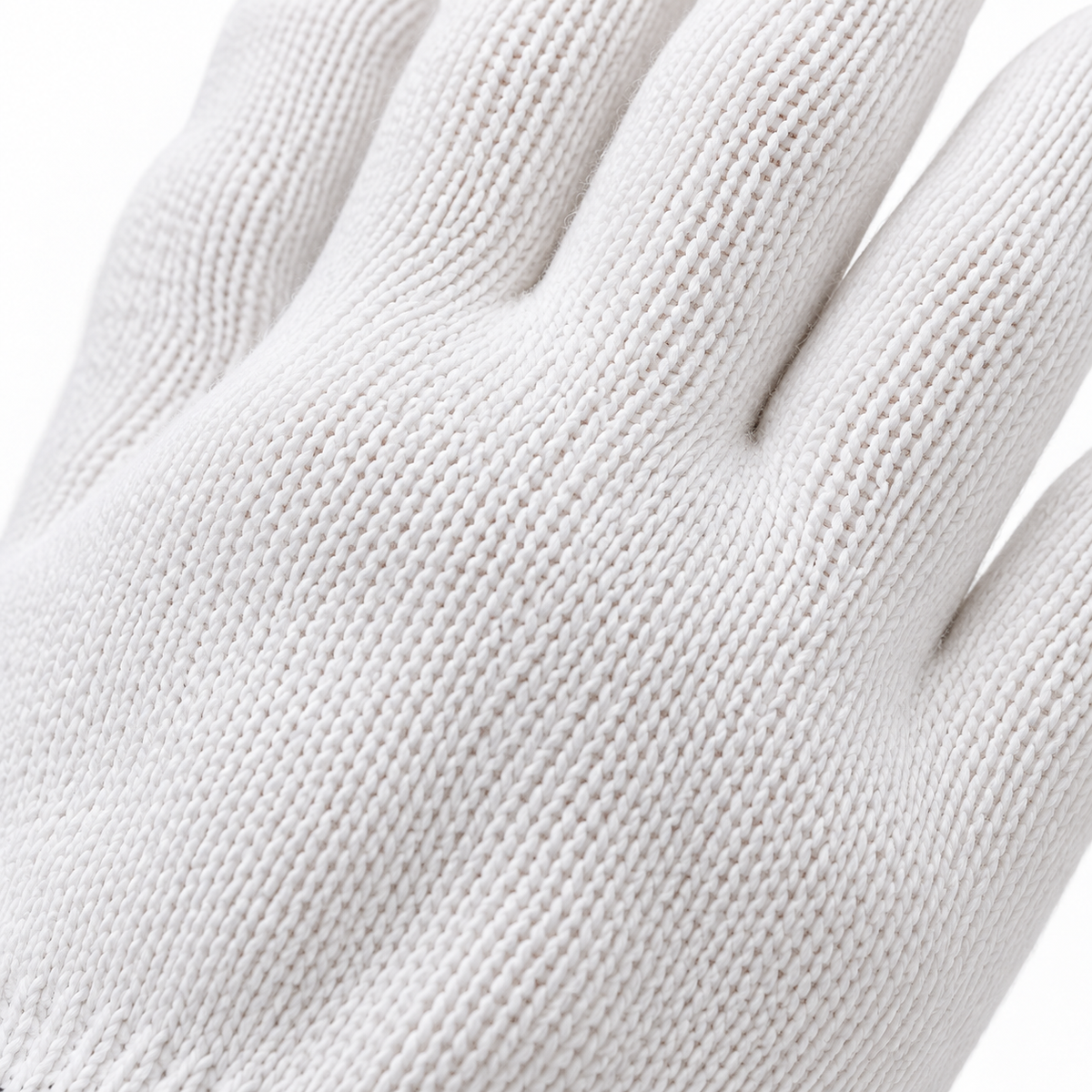 Close-up of Wees Express white cotton butcher glove knit loops and cotton yarn texture