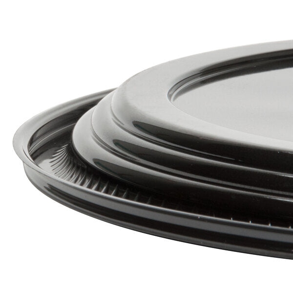 WNA A512PBL 12-inch black catering trays showing nesting and underside detail