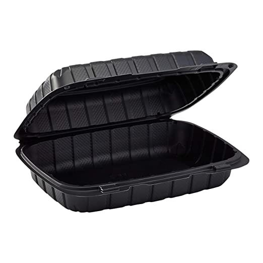 9x6x3 Black Mineral Filled Food Containers, Hinged-Lid, 150/Case