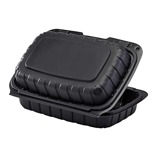 9x6x3 Black Mineral Filled Food Containers, Hinged-Lid, 150/Case