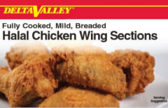 Delta Valley Fully Cooked Mild Breaded Halal Chicken Wings 1st & 2nd Joints - 10 Lbs, 60-100 Ct