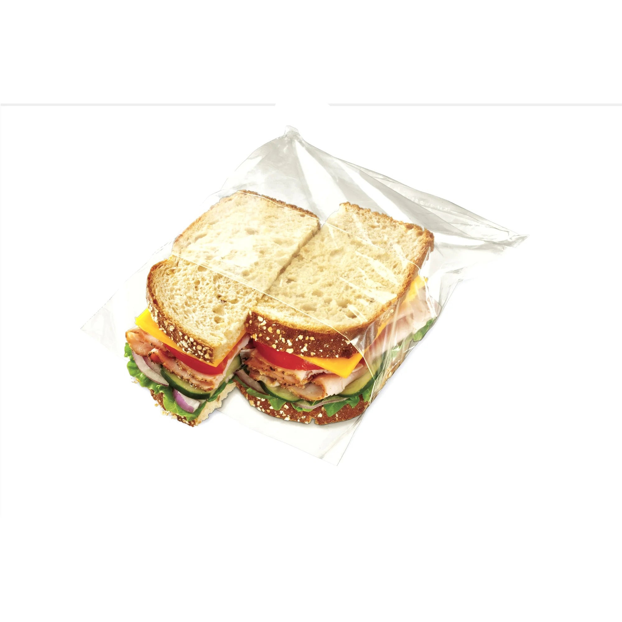 Glad sandwich bags in use – sandwich packed in clear plastic bag.