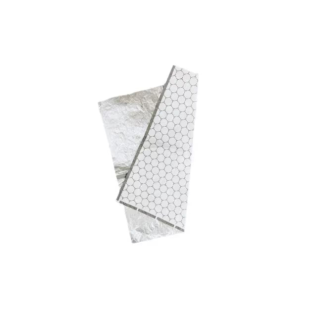 Kari-Out insulated foil wax sheet folded to show silver foil and white paper sides