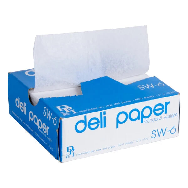 EZ-6 Deli Wax Paper 6" x 10.75" Interfolded 6,000/Case (SW-6, FLOW-6)