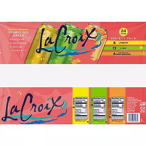 LaCroix Sparkling Lemon, Lime, and Pamplemousse Variety Pack, 24 pk./12 oz.