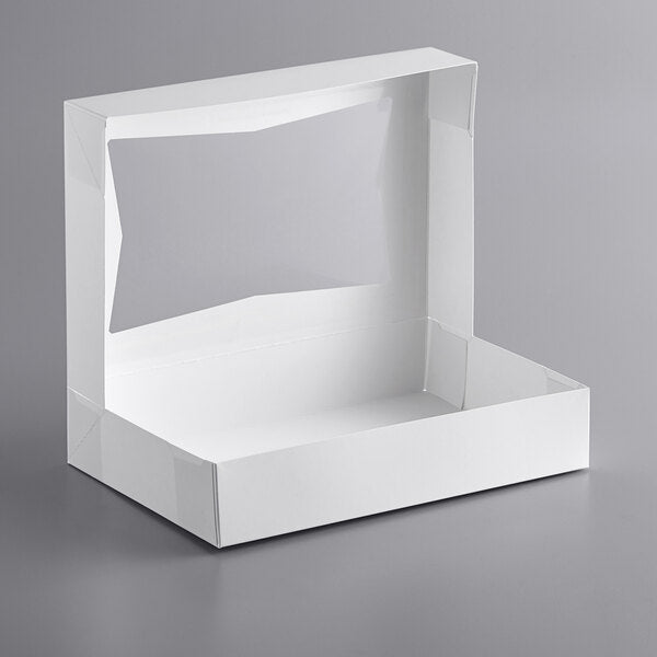 Baker's Mark 12" x 8" x 2 1/4" White Auto-Popup Window Donut / Bakery Box - 200/Case