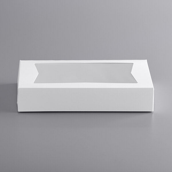 Baker's Mark 12" x 8" x 2 1/4" White Auto-Popup Window Donut / Bakery Box - 200/Case