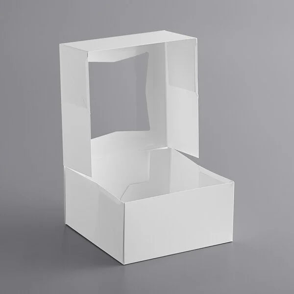Baker's Mark 6" x 6" x 3" White Auto-Popup Window Bakery Box - 200/Case