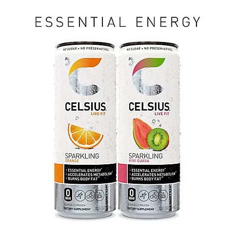 Celsius Essential Energy Variety Pack - Orange & Kiwi Guava, 24 ct.