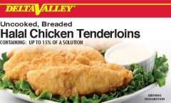 Delta Valley Uncooked Breaded Halal Chicken Tenderloins - 10 Lbs, 70-100 Ct