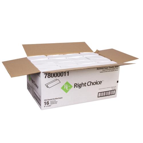 Right Choice™ White Multifold Paper Towel 1-Ply 9" x 9.45" 4,000/Case