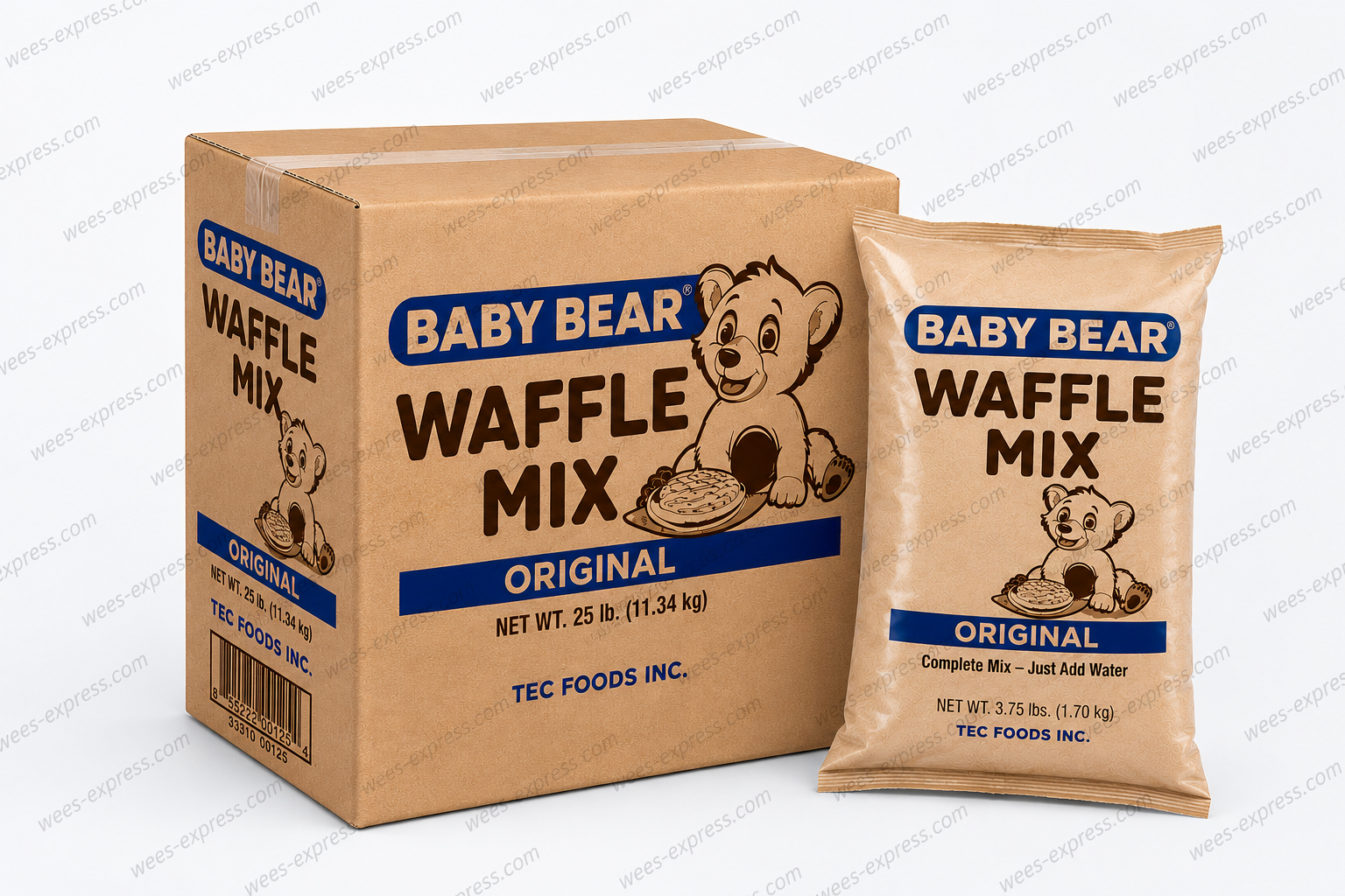 Baby Bear Original waffle mix 3.75 lb bag and TEC Foods case, 8 bags per case
