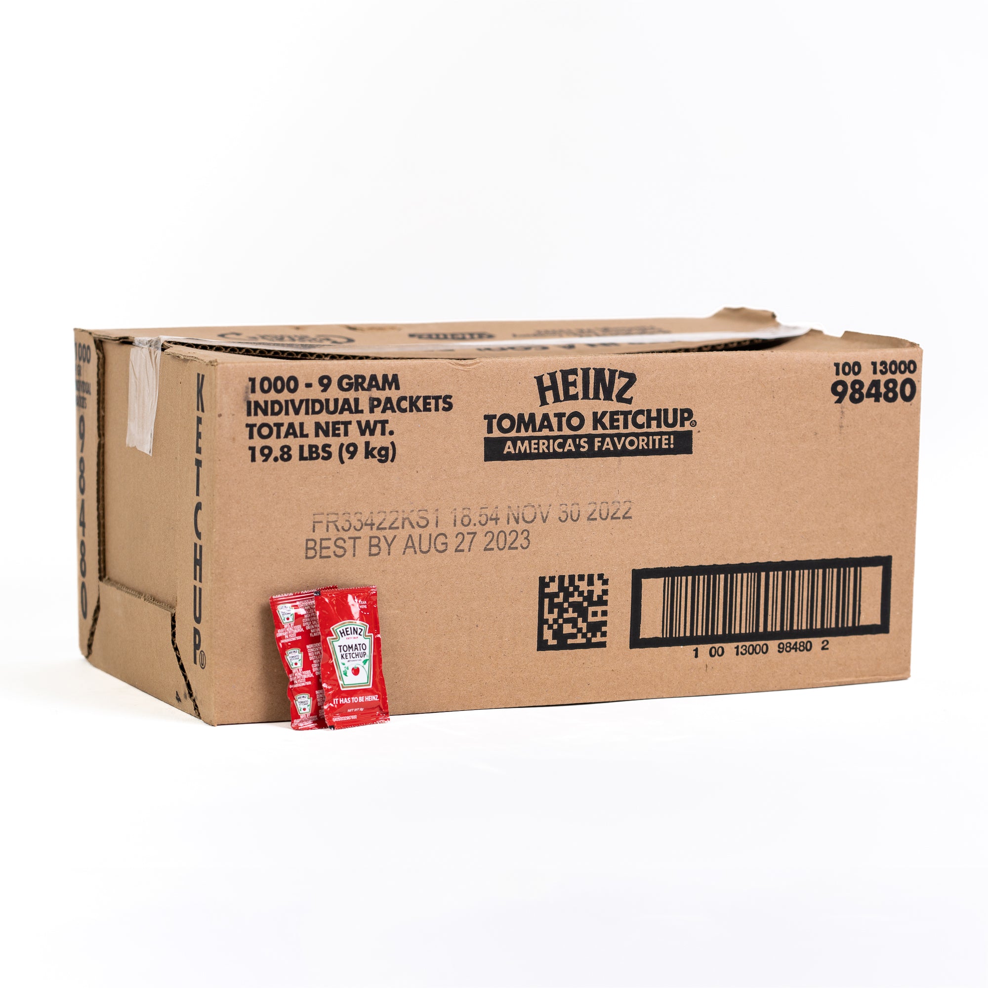 HEINZ ketchup packet box with individual 9 g packets for restaurants
